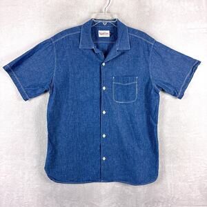 Freenote Cloth Shirt Men XL Blue Hawaiian Nep Chambray Linen Loop Collar Japan
